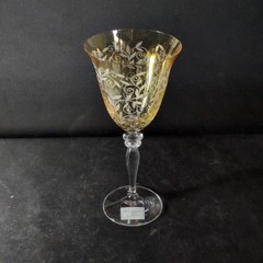 REED & BARTON VENETIAN AMBER WINE GLASSES, Etched Crystal, 8 1/2″, 1Ooz, 2PCS