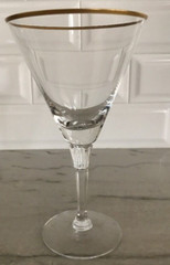 FOSTORIA CRYSTAL GOLDEN FLAIR GLASS STEM # 6087 WATER GLASSES 7″ Vintage MCM