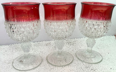 Indiana Glass Ruby Flash Goblets Set of 3 Vintage Pressed Glass Red Rim