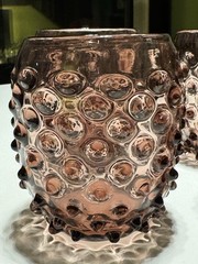 Vintage Amethyst Hobnail Glass Tumblers/RETRO BARWARE! Glows Green (Manganese)