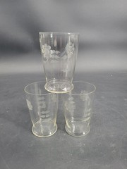 Set of 3 Vintage MCM Floral Etched / Frosted Juice Glasses / Tumblers – 12oz