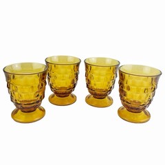 Vintage Whitehall Amber Tumblers Set of 4 Colony Cubist Footed MCM 10 oz 4.25″