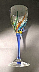MURANO ZECCHIN DUE ZETA TRIX WINE GLASS ITALIAN CRYSTAL BLUE STEM-PERFECT!