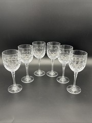 Vintage Nachtmann Bamberg Tall Cut Crystal Wine Glasses – Set of 6 – 7.5 Inches