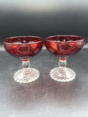 2 Vintage Anchor Hocking Bubble Foot Ruby Red Liquor Cocktail Goblets Champagne