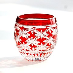 Edo Kiriko Glass Cup Small Shot Glasses For Sake Handmade Colored Glass 3oz Red