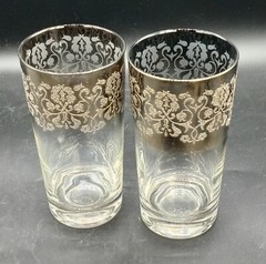 VINTAGE Set of 2 Dorothy Thorpe Silver Fade Grape Vine Highball Glasses EUC