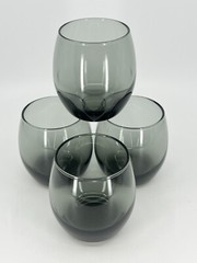 1960s set of 4 smoke gray lowball round tumblers rocks glasses barware RETRO