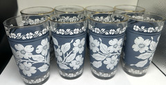 Set of 8 Vintage Hazel Atlas Dogwood Wedgewood Blue White Tumbler Glasses 1960s