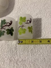 Vintage FROSTED GLASS PITCHER and 6 JUICE GLASSES Green Floral Design