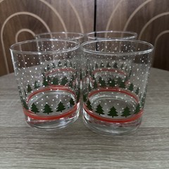 4 Vintage Libbey Christmas tree snow dots double old fashioned glass tumblers