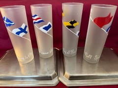 Tom Collins Frosted Tall Glasses / Nautical Theme / Set of 4 / Written Verbiage