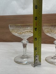 St Louis Crystal – Gold Encrusted Scrolls – Champagne Glass. Pair.