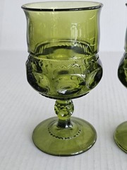 Set/2 Indiana Glass Co King’s Crown Thumbprint Olive Green 5 3/4″ Water Goblets