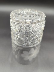 1 Tumbler 4.5″ American Brilliant Period Cut Glass Crystal Floral & Cane 1900’s