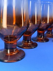 Set of 7 Vintage Libbey Amber Ombre footed goblets 1960s MCM Wine Water Glasses