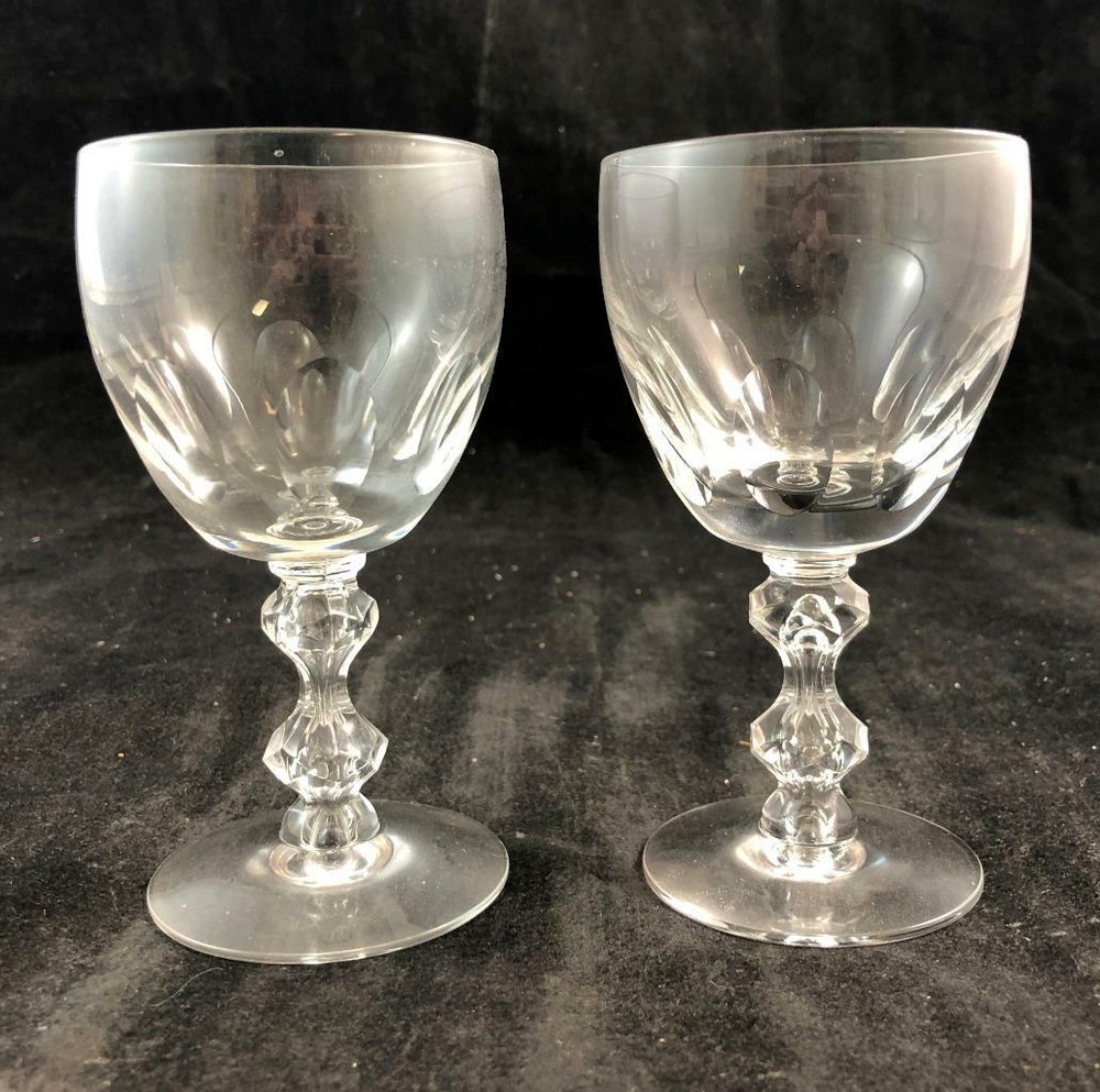 Pair of Tiffin Consul Wine Glasses Stem 17679 Cut Designs 4 7/8 Inches GREAT