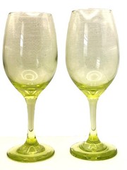 Cristar Copa Lexington Goblets Lime Green Stemware Vintage 90s 1990s Set of 2