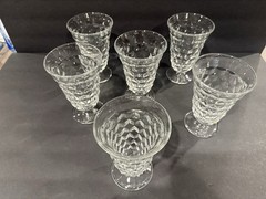 VINTAGE FOSTORIA AMERICANA CUBIST GLASSES, SET OF 6 FOOTED ICED TEA OR WATER