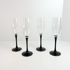 Luminarc of France-Set of Four «Domino Signature Black Stem» Champagne Flutes
