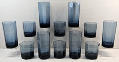 12 Pc Libbey Facets Cobalt Cooler Old Fashioned Set Octagon Textured Tumbler Lot