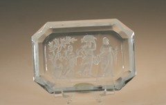 Crystal Octagonal Czech Glass Classical Scene Intaglio Salt Dip Label c.1930
