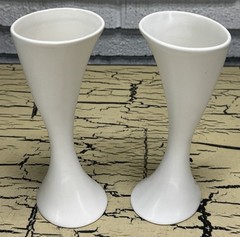 2 VTG Peter Saenger White Porcelain Art Pottery Goblets Vase Signed Set MCM Rare