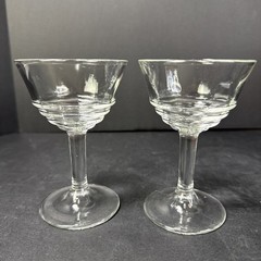 Two Vintage Federal Petite Coupe Cordial Stemware Glasses Brandy MCM 4 1/2 Inch