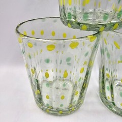 Hand Blown Art Glass Spotted Polka Dot Whiskey Old Fashioned Tumblers Set of 3