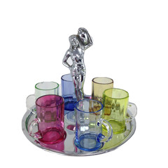 Art Deco 1920’s Farberware Semi Nude Egyptian Lady on Chrome Caddy w 6 Glasses