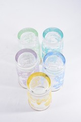 VTG Bartlett-Collins (5) Tumblers Ming Bonsai Trees, Pagodas, Rickshaws Pastel
