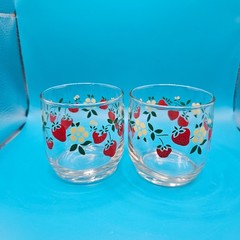 Vintage Anchor Hocking 3″ Strawberry Juice Drinking Glasses Set 1989 AHC Cottage
