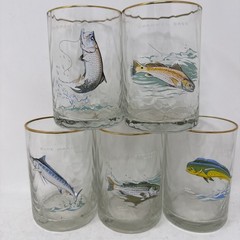 Ned Smith Fishing Double Old Fashioned Glasses Tarpon Channel Bass Mahi Marlin