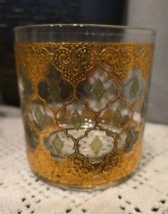 Vintage CULVER Mid Century VALENCIA Tumbler 22K Gold Flat LowBall Glass