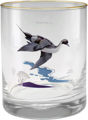 Culver Ned Smith 22K Gold Rim Waterfowl DOF Double Old-Fashioned Glasses, 13.5-O