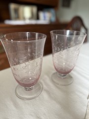 Vintage Set of 2 Lenox Heather Pink Etched Crystal Glasses 6”