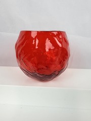 1 Vintage MCM Seneca Driftwood ruby red ROLY POLY GLASS short round 3.5″