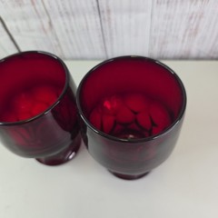 Vintage Ruby Red Drinking Glasses Set of 2 Georgian Honeycomb 5in Kitchen Decor