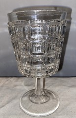 Antique EAPG Water Wine Goblet Art Deco 3D Cube Design 5 7/8” Waffle Pattern