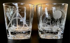 (192) Harry Potter Set Of 4 Whiskey Double Old Fashioned Glasses *MINT*