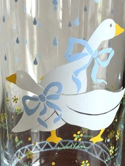 Set of 6 Vintage 1987 Anchor Hocking Goose 12oz Drinking Glasses Blue Bows