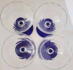 Sherry Cordial Glasses Stemmed Cobalt Blue Bottom Set Of 4 4oz 5.25″ EUC