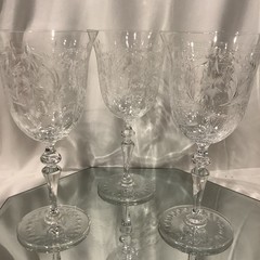 MCM Elegant 7.75” Crystal Water Wine Mold Blown Goblets – Set of 3