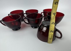 Royal Ruby Red Glass Tea, Coffee or Punch Cups Set of 7 Vintage