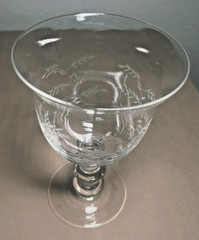 Elegant Etched Wine Goblet Glass Fern Floral Designed Annulated Knobs Bell Shape