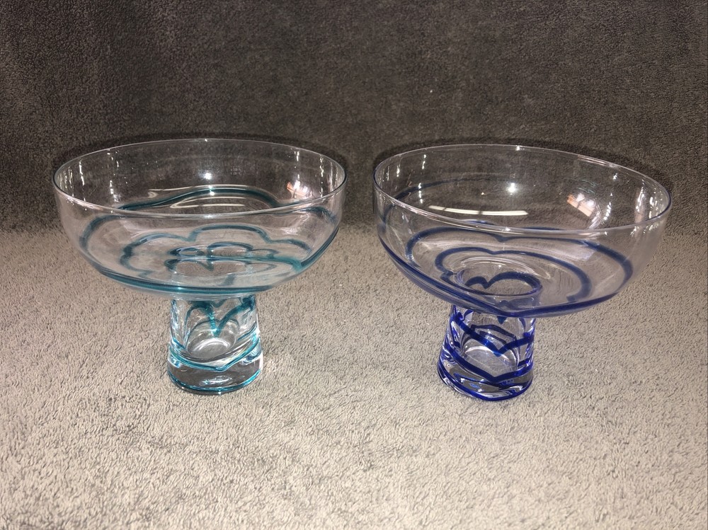 Pier One Stemless Swirl Line Margarita Glasses Set Of 2 Teal/cobalt Blue