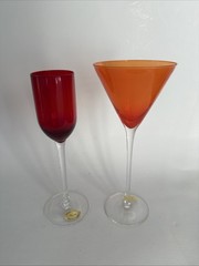 2 Vintage Cellini Blown Glass Long Stem