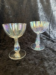 2 Iridescent Glass Coupes With Scalloped Edge