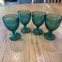 4 VTG Tiara Spruce Green Sandwich Pattern Footed Goblet Glass Indiana 5”