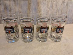 Set of 4 Tiara Exclusive Rural Blue Colonial Farm Scene Drinking Glasses